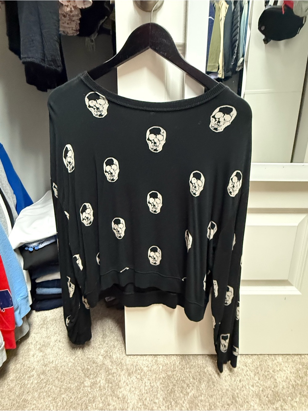 Z Supply Black Scoop Neck Sweater with Ivory Skull Print